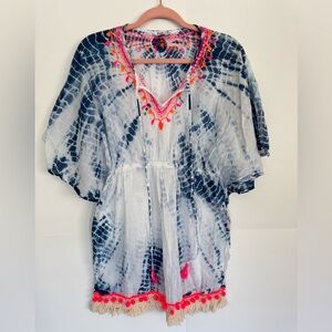 Just USA Beach Cover Up Tie Dye White Navy Blue Pink Swim Dress One Size